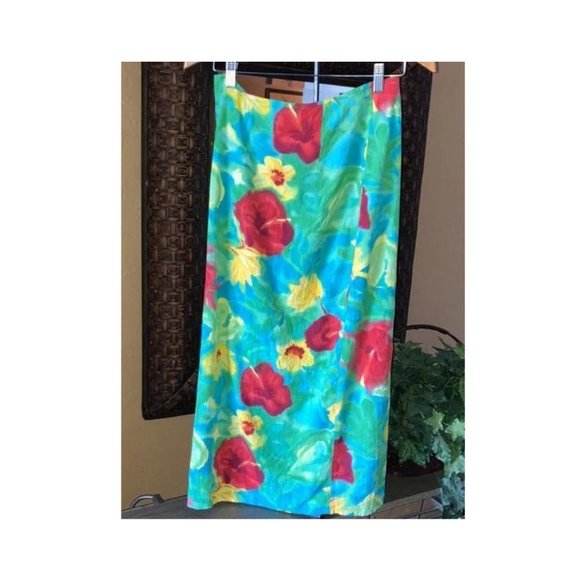 Jams World Skirts Jams World Royal Hibiscus Turquoiseyellowred Midi